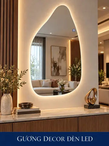 Gương decor đèn LED 60 × 90 cm — phòng khách hiện đại
