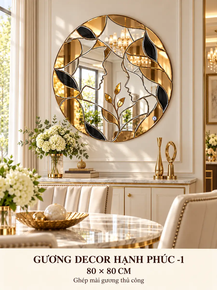 Gương decor Hạnh Phúc -1 80 × 80 cm