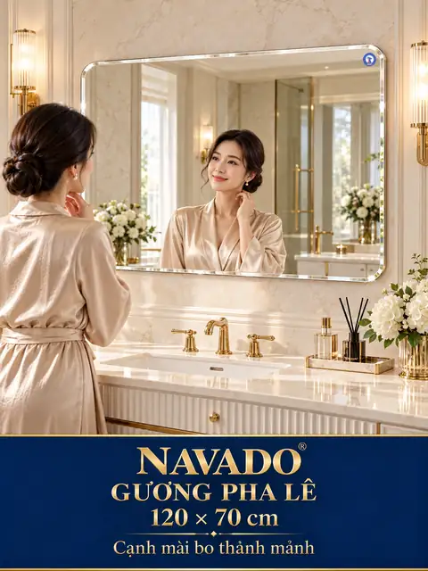 Gương pha lê bo góc 120 × 70 cm — phòng tắm tân cổ điển
