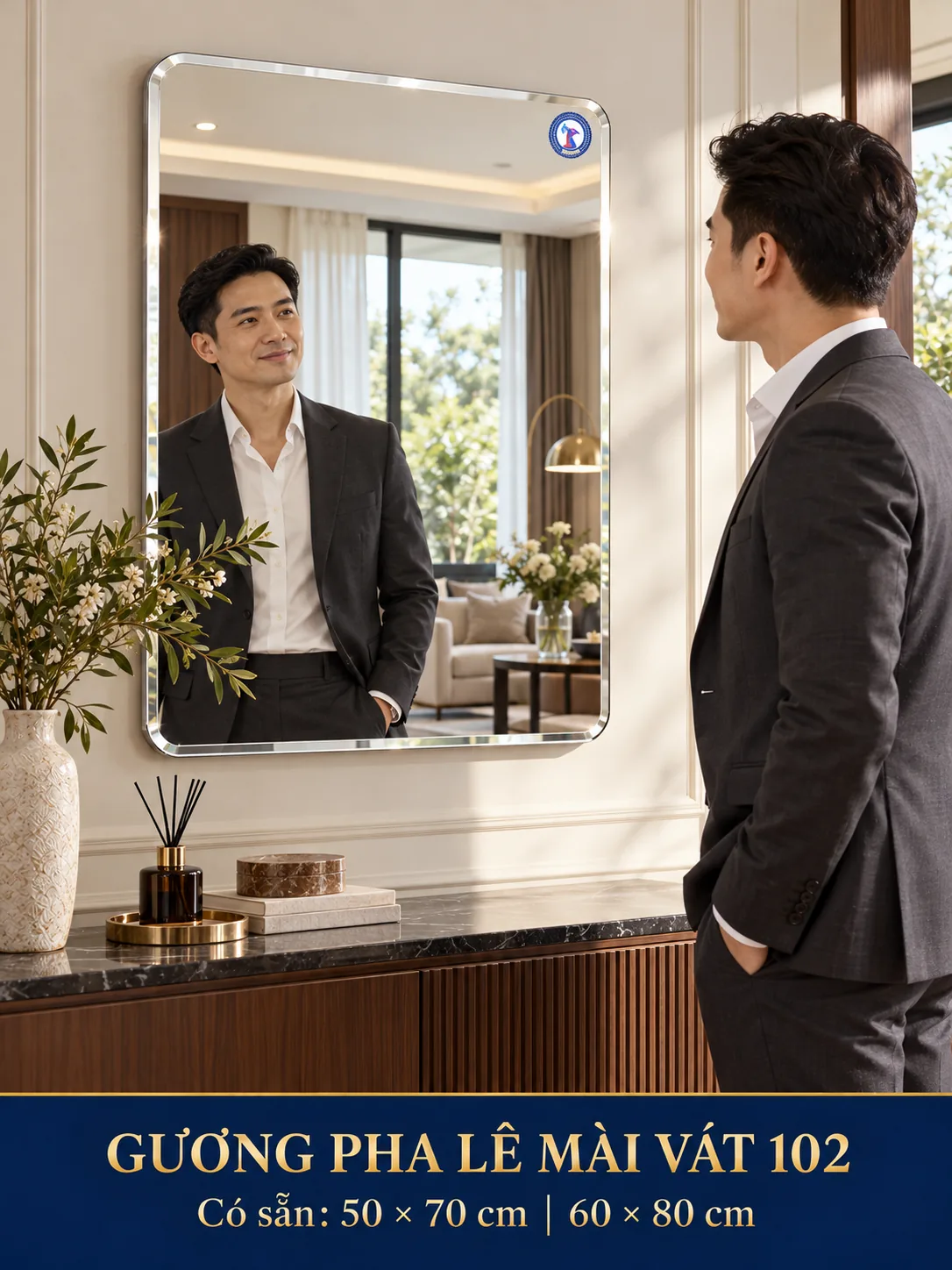 Gương pha lê mài vát 102 — gương phòng khách