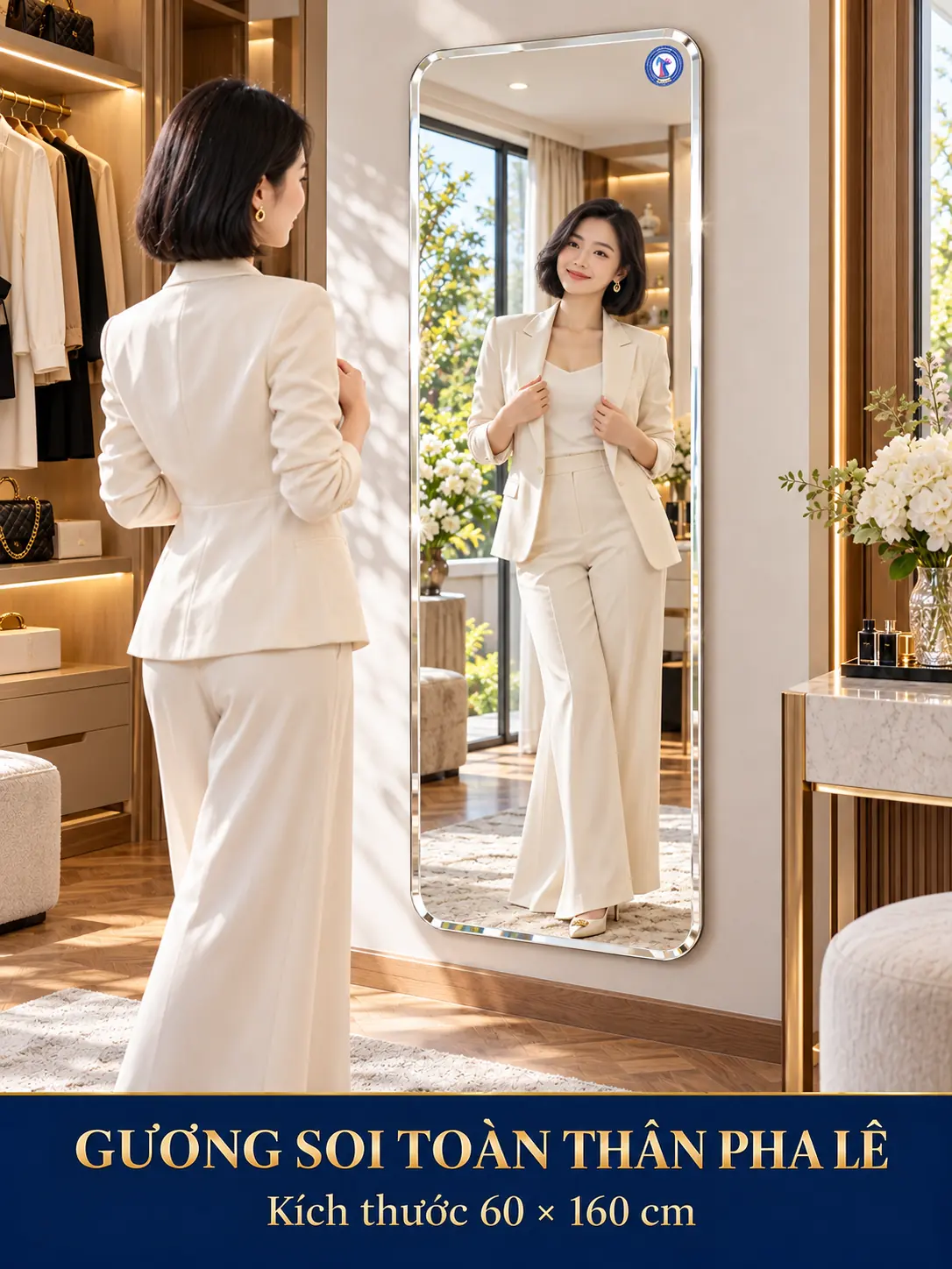 Gương soi toàn thân pha lê treo tường 60 × 160 cm