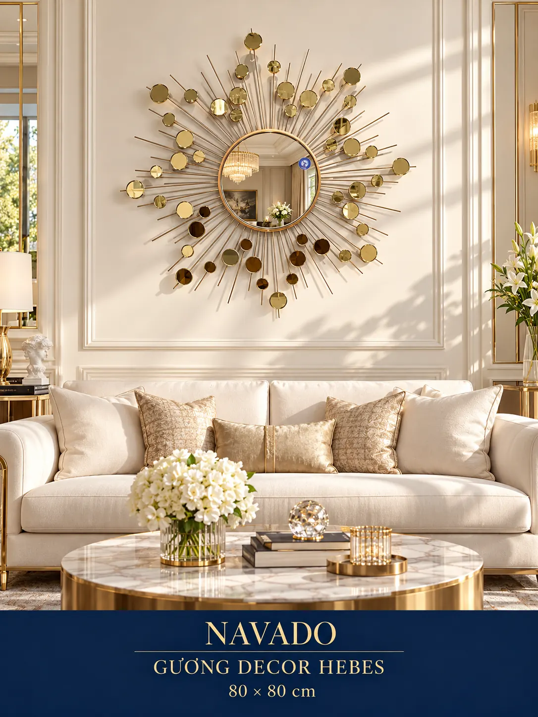 Gương decor Hebes 80 × 80 cm