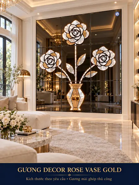 Gương decor phòng khách Rose Vase Gold — biệt thự tân cổ điển